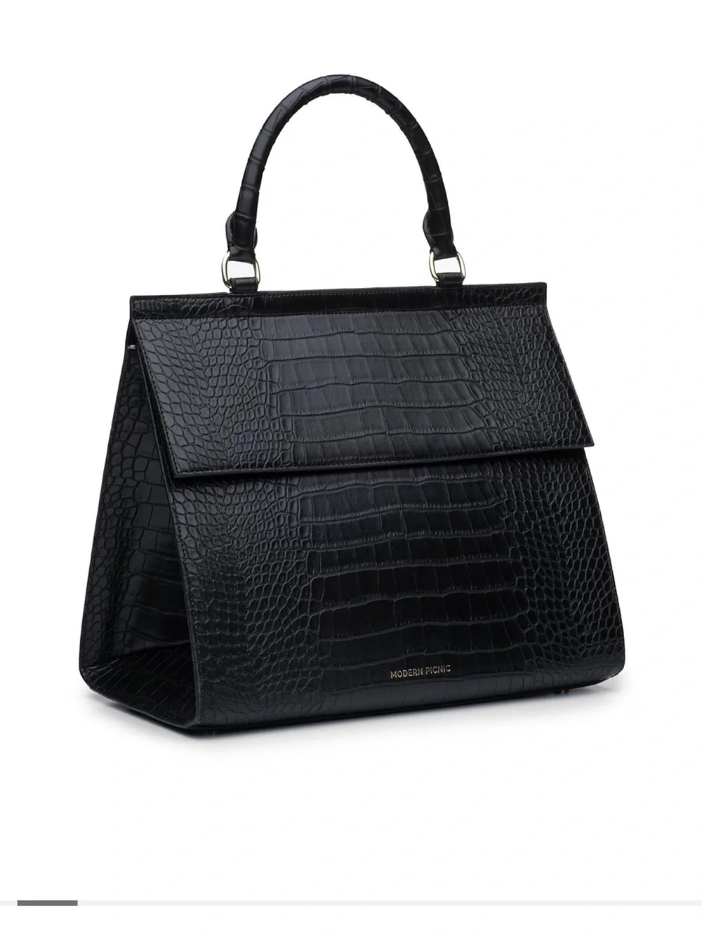Modern Picnic Croc-Embossed Top-Handle Satchel-Espresso Brown-The Large Luncher